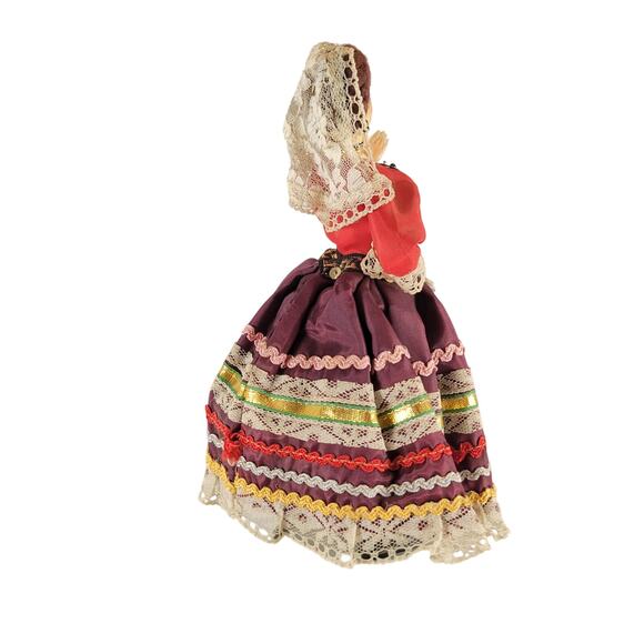 Vintage Spanish Flamenco Gypsy Cloth Doll 8" Lace Traditional  Dress Handmade - Picture 5 of 15